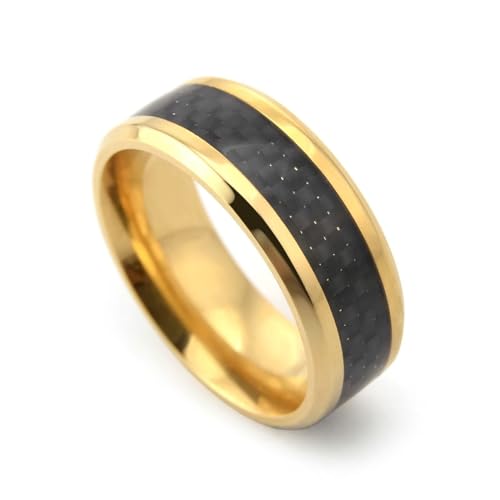 Dsnyu Ringe Herren Retro, Wedding Ring Gold Kohlefaserring Schmuck Edelstahl Größe 54 (17.2) Komfort Fit mit Box von Dsnyu