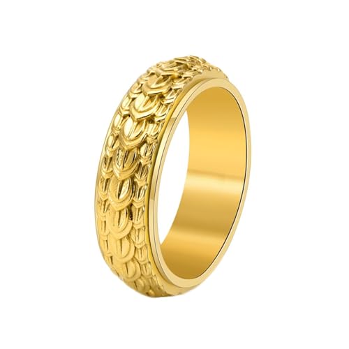 Dsnyu Ringe Herren Vintage, Gold Ring Verlobung Spinner Drachenschuppenmuster Schmuck 8mm Breit Titan Stahl Größe 60 (19.1) Komfort Fit mit Box von Dsnyu