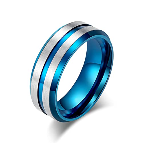 Dsnyu Ringe Männer, Blau Vintage Ringe, 8MM Breite Doppelfase Ring Edelstahl Klassik Schmuck GR.54 (17.2) von Dsnyu