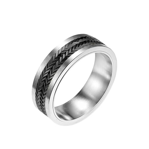 Dsnyu Ringe Männer Edelstahl, Ringe Für Herren Vintage Schwarz Weizenformspinner Schmuck 7mm Breit Größe 60 (19.1) Cool Jahrestag Geschenk von Dsnyu