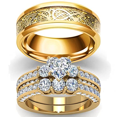 Dsnyu Ringe Paare Gold, Drachenmuster Herren Ringe Vintage, Größe 60 (19.1) Bandringe Hochzeit Geschenk von Dsnyu