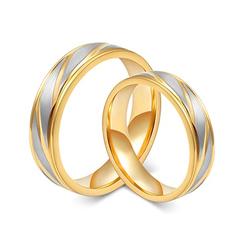 Dsnyu Ringe Partner mit Gravur, Eheringe Paar Titan 6MM 4MM Kein Stein Matt Bicolor Partnerringe Vergoldet PaarpreisDamen Gr. 60 (19.1) & Herren Gr. 60 (19.1) von Dsnyu