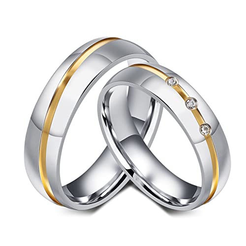 Dsnyu Ringe Partner mit Gravur, Trauringe Titan Paarpreis mit Gravur 6MM Breite Kein Stein Bicolor Partner Ringe Gold GravurDamen Gr. 52 (16.6) & Herren Gr. 62 (19.7) von Dsnyu