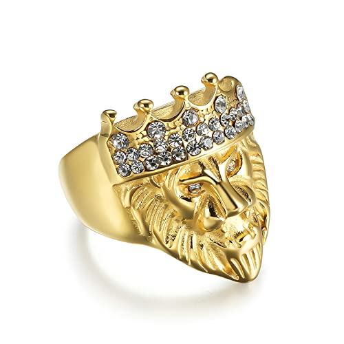 Dsnyu Ringe Partnerringe, Gold Vintage Ringe, König Löwen Edelstahl Ring Herren Klassik Schmuck GR.65 (20.7) von Dsnyu
