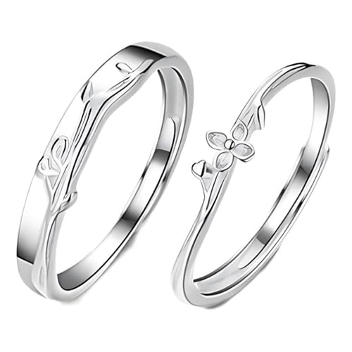 Dsnyu Ringe Silber 925 Herren, Hochzeitsringe Blume Silber Paar Partner Schmuck für Ihn Größe Verstellbar von Dsnyu