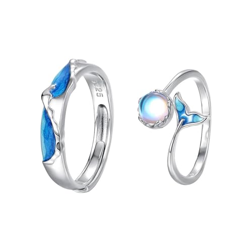 Dsnyu Ringe Silber 925 Herren, Hochzeitsringe Wellen und Wale Silberblau Schmuck Größe Verstellbar von Dsnyu