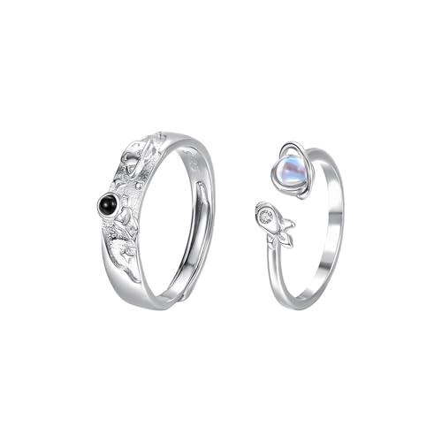 Dsnyu Ringe Silber 925 Herren, Verlobungsring mit Stein Universum und Astronauten Silber Schmuck Größe Verstellbar von Dsnyu