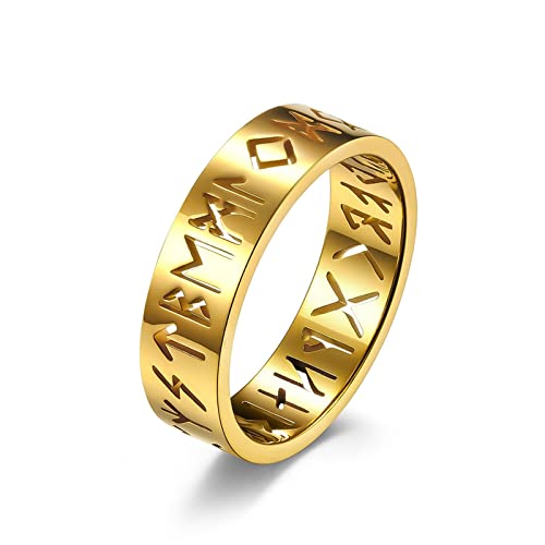Dsnyu Ringe für Männer, Gold Ring Vintage, Wikinger-Textausschnitt Edelstahl Ringe Herren für Bruder GR.60 (19.1) von Dsnyu