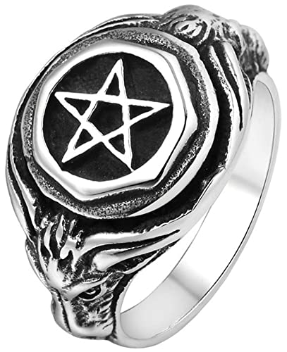 Dsnyu Ringe für Männer, Pentagramm Verlobungsringe, Paar Ringe Edelstahl Klassik Schmuck, GR.67 (21.3) Silber von Dsnyu