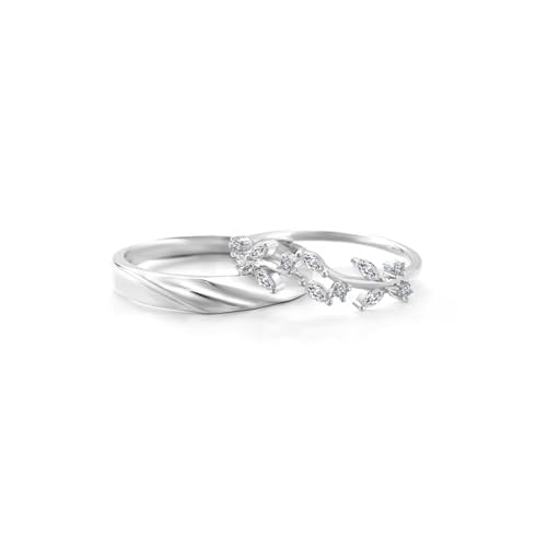 Dsnyu Ringe für Paare Silber 925, Partnerringe Eleganter Stil mit Blättern Zirkonia Runde Form Silber Schmuck Größe Verstellbar von Dsnyu