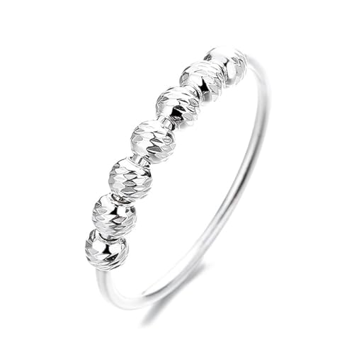 Dsnyu Silber Ring Frauen, Trauringe 925 Sterling Silber Unregelmäßige Runde 3mm Perlen Schmuck Größe 60 (19.1) von Dsnyu