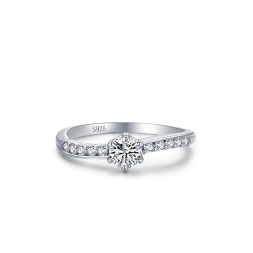 Dsnyu Silber Ring Frauen, Verlobungsring Vintage 925 Sterling Silber Solitaire mit Sechs Zinken Zirkonia Runde Form Schmuck Größe 54 (17.2) von Dsnyu