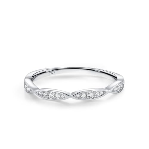 Dsnyu Silber Ring Frauen, Verlobungsringe 925 Sterling Silber Interlaced Wellen Zirkonia Runde Form Schmuck Größe 54 (17.2) von Dsnyu
