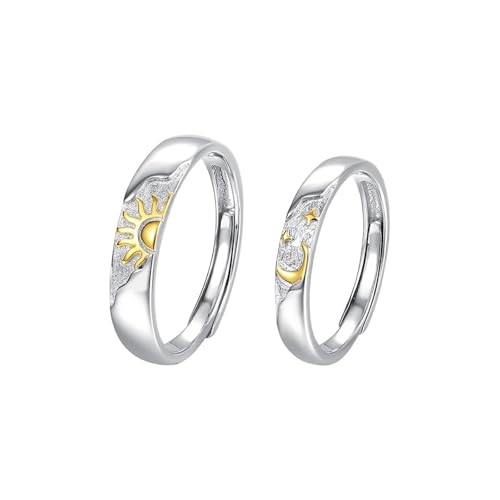 Dsnyu Silber Ring Herren 925, Engagement Ring Sonne Silber Gold Paar Partner Schmuck für Ihn Größe Verstellbar von Dsnyu