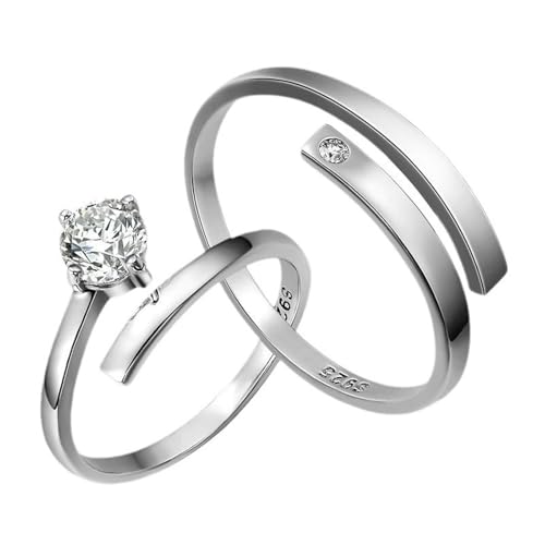 Dsnyu Silber Ring Zirkonia, Sterling Silber Ring Herren S925 Schleife Paar Partner Schmuck für Ihn Größe Verstellbar von Dsnyu