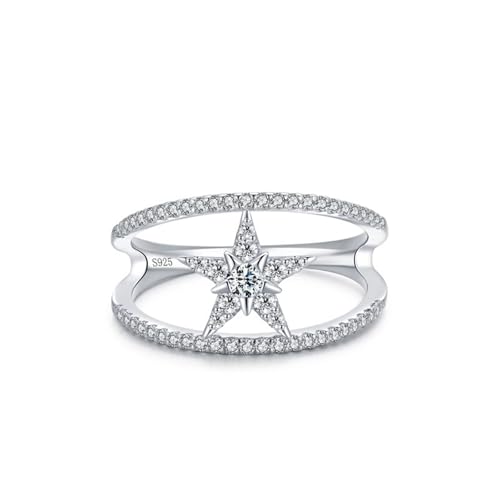 Dsnyu Silber Ringe, Eheringe Frau 925 Sterling Silber Stern und Doppelschicht Zirkonia Runde Form Schmuck Größe 54 (17.2) von Dsnyu