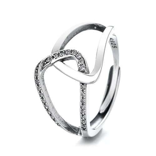 Dsnyu Silber Ringe 925, Verlobungsring für Frauen Breite Vintage Unregelmäßige Geometrie Zirkonia Runde Form Silber Schmuck Größe Verstellbar von Dsnyu