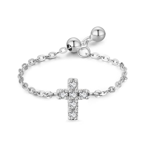 Dsnyu Silber Ringe 925 Frauen, Eheringe Kreuzverstellbare Kette Zirkonia Runde Form Silber Schmuck Größe Verstellbar von Dsnyu