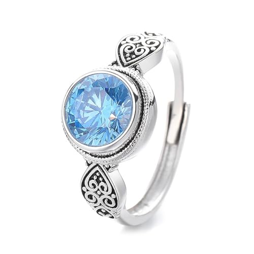 Dsnyu Silber Ringe 925 Frauen, Eheringe Retro-Muster, Verstellbar Zirkonia Runde Form Silberblau Schmuck von Dsnyu