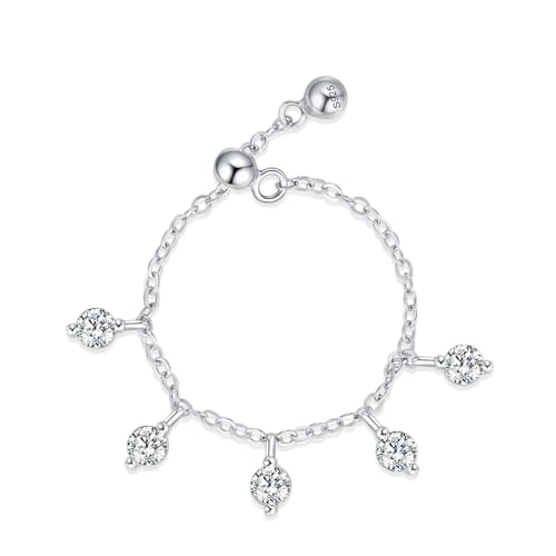 Dsnyu Silber Ringe 925 Frauen, Eheringe Vintage Anhänger Verstellbare Kette Zirkonia Runde Form Silber Schmuck Größe Verstellbar von Dsnyu