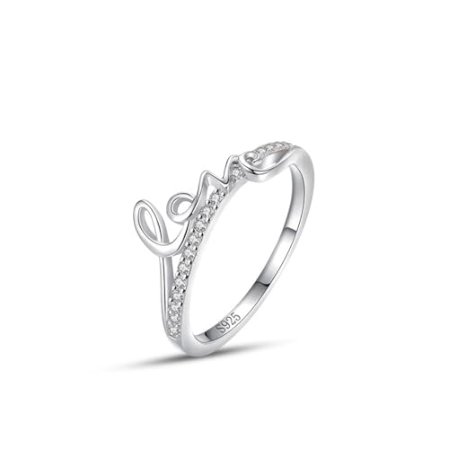 Dsnyu Silber Ringe 925 Frauen, Eheringe Vintage Liebesbrief Zirkonia Runde Form Silber Schmuck Größe 52 (16.6) von Dsnyu