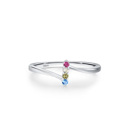Dsnyu Silber Ringe 925 Frauen, Engagement Ring Vertikaler Farbiger Zirkon Silber Schmuck Größe 52 (16.6) von Dsnyu