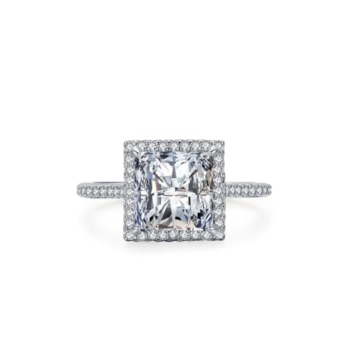 Dsnyu Silber Ringe Elegant, Verlobungsring Frauen 925 Sterling Silber Halo-Fassung mit Vollem Edelstein Zirkonia Quadratische Form Schmuck Größe 54 (17.2) von Dsnyu