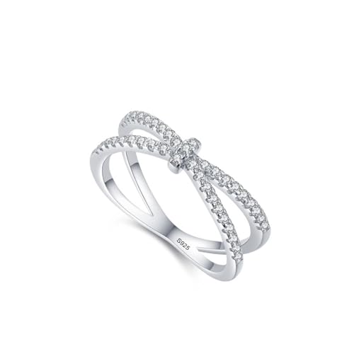 Dsnyu Silber Ringe Frauen, Verlobungsringe 925 Sterling Silber Linien Kreuzen Zirkonia Runde Form Schmuck Größe 54 (17.2) von Dsnyu
