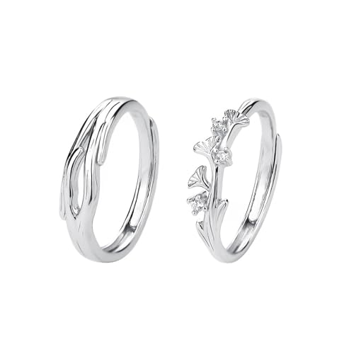 Dsnyu Silber Ringe Frauen, Verlobungsringe 999 Sterling Silber Ginkgoblätter Schmuck Größe Verstellbar von Dsnyu