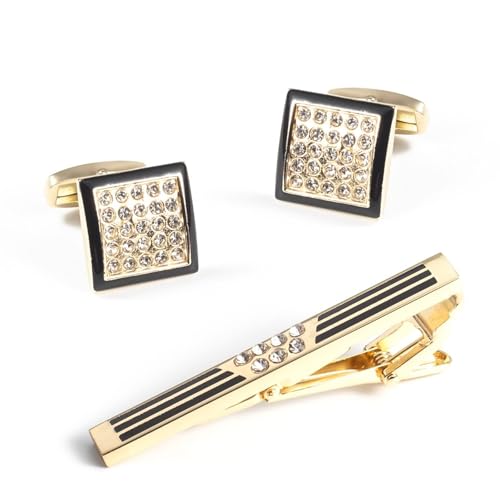 Dsnyu Tie Clip and Cufflinks, Cufflinks for Men Gold Geometrisch Zirkonia Runde Form Hemd Anzug Herren Schmuck mit Geschenkbox von Dsnyu