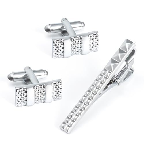 Dsnyu Tie Clip and Cufflinks, Silber Manschettenknöpfe Netz Hemd Anzug Herren Schmuck mit Geschenkbox von Dsnyu