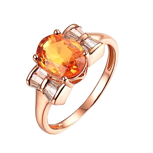 Dsnyu Trauringe 750, Ringe Frauen Verlobung Schleife Labor Geschaffener Saphir 1.898ct Ovale Form Orange Eheringe Größe 53 (16.9) 18 Karat Roségold von Dsnyu