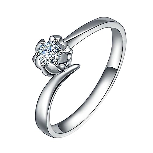 Dsnyu Trauringe Weißgold 750, Engagement Ring Women Blumensolitär 6 Prong Labor Geschaffener Diamant 0.13ct Runde Form Eheringe Größe 54 (17.2) von Dsnyu