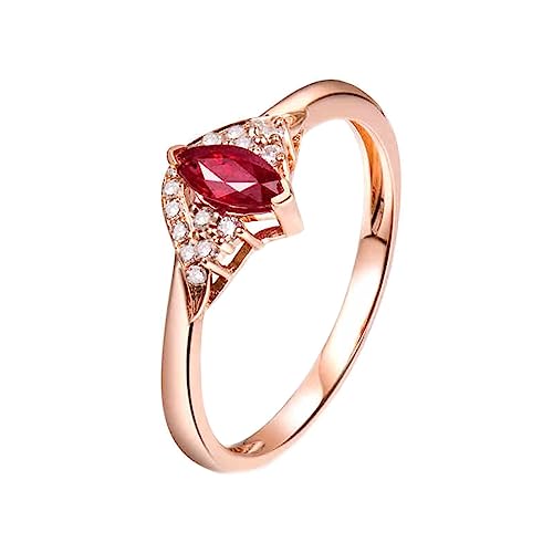 Dsnyu Verlobungsring 750, Promise Ring Women Mode Labor Geschaffener Rubin 0.35ct Marquise Form Rot Trauringe Größe 45 (14.3) 18 Karat Roségold von Dsnyu