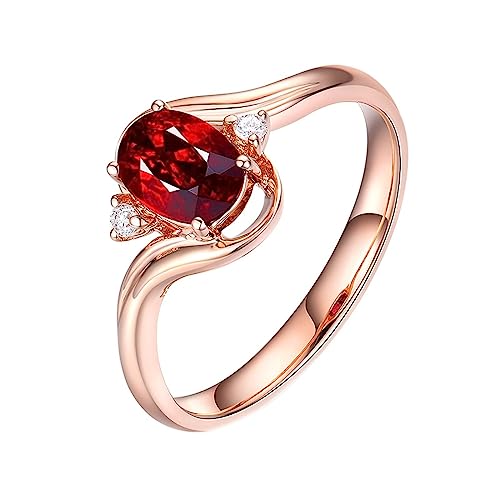 Dsnyu Verlobungsring 750 Gold, Damenring Vintage Mode Labor Geschaffener Rubin 0.33ct Ovale Form Rot Eheringe Größe 45 (14.3) 18 Karat Roségold von Dsnyu