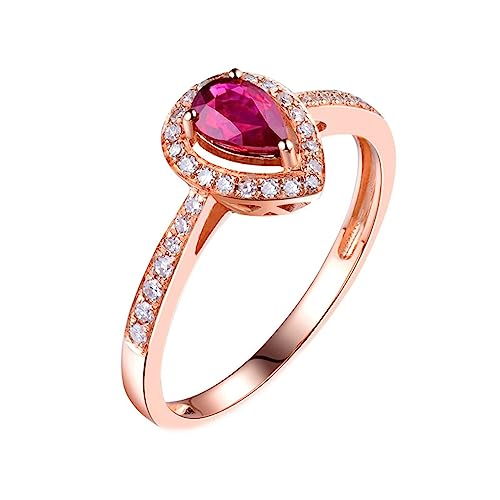 Dsnyu Verlobungsring 750 Gold, Engagement Ring For Women Halo Wassertropfen Labor Geschaffener Rubin 0.55ct Birnenform Rot Gr.60 (19.1) 18K Roségold von Dsnyu