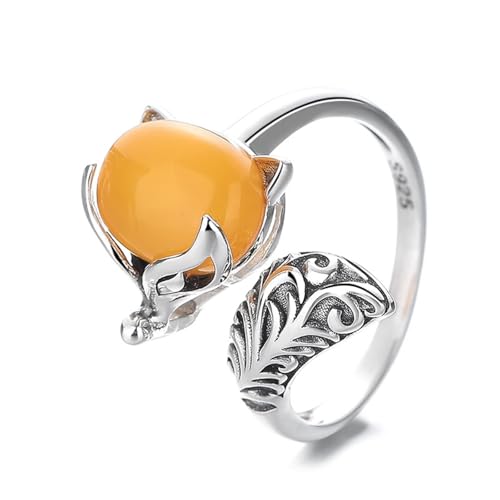 Dsnyu Verlobungsring 925 Silber, Eheringe Frau Fox Vintage Verstellbar Zirkonia Ovale Form Silber Schmuck von Dsnyu