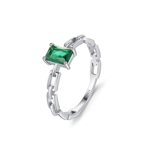 Dsnyu Verlobungsring 925 Silber, Eheringe Frau Hohlketten-Design mit Rechteckigem Solitär Zirkonia Silber Schmuck Größe 52 (16.6) von Dsnyu