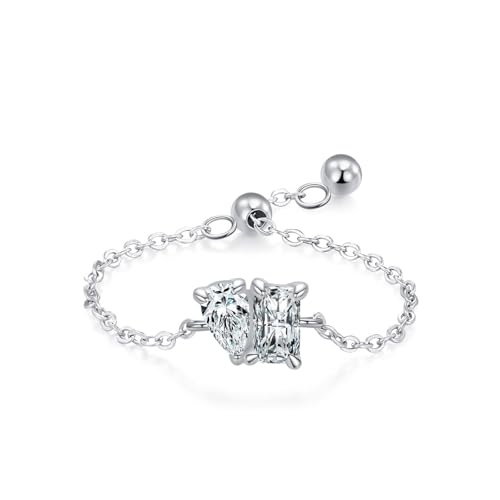 Dsnyu Verlobungsring 925 Silber, Eheringe für Frauen Tropfenform Zirkonia Rechteckige Form Silber Schmuck Größe Verstellbar von Dsnyu