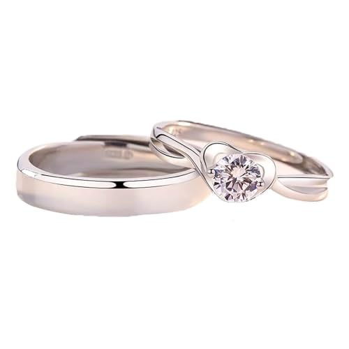 Dsnyu Verlobungsring 925 Silber, Promise Ring Herren Band Zirkonia Runde Form Silber Schmuck Größe Verstellbar von Dsnyu
