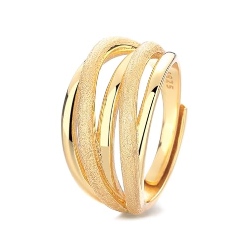 Dsnyu Verlobungsring Frau Gold, Eheringe Vintage 925 Sterling Silber Breite Linien Einstellbar Schmuck von Dsnyu