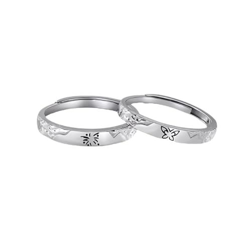 Dsnyu Verlobungsring Verstellbar, Sterling Silber Ring Männer S925 Schmetterling Silber Paar Partner Schmuck für Ihn von Dsnyu