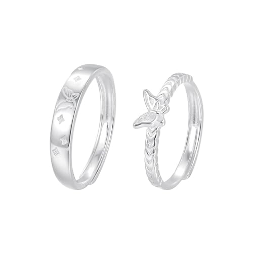 Dsnyu Verlobungsring Verstellbar, Sterling Silber Ringe Herren 925 Eleganter Schmetterling Silber Schmuck von Dsnyu