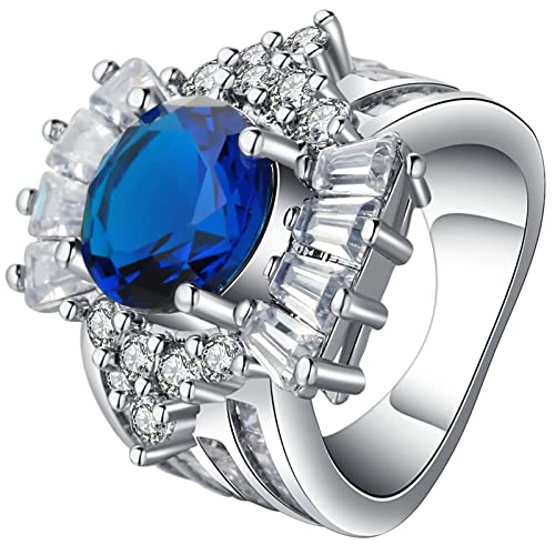 Dsnyu Verlobungsring Zirkonia, Ringe Frauen Vintage Silber mit Blauem und Weißem Zirkonia Versilbert Schmuck Größe 52 (16.6) mit Box von Dsnyu