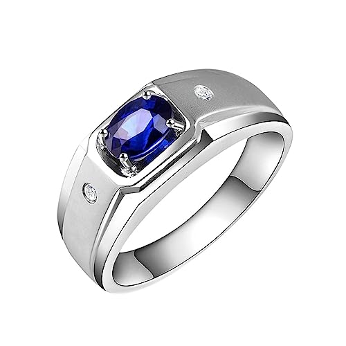 Dsnyu Verlobungsring für Männer, Gold Ring 18K Mode 4 Prong Labor Geschaffener Saphir 1.08ct Ovale Form Blau Eheringe Größe 63 (20.1) 18 Karat Weißgold von Dsnyu