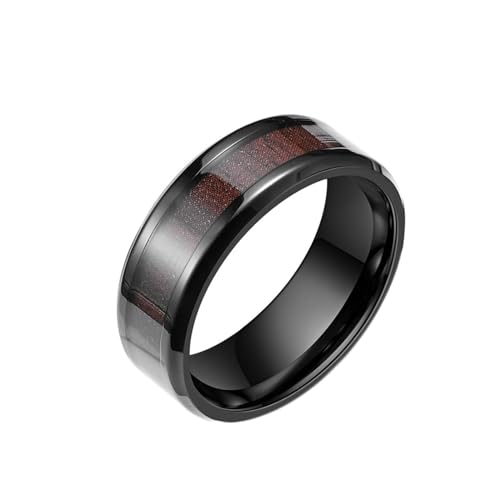 Dsnyu Verlobungsringe Edelstahl, Ring Herren Schwarz Holzmuster Schmuck 8mm Breit Größe 62 (19.7) Cool Jahrestag Geschenk von Dsnyu