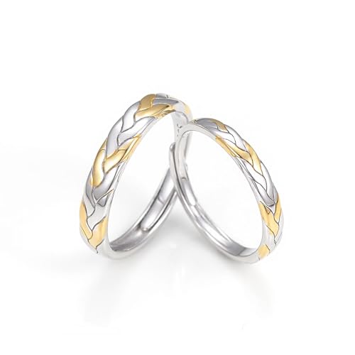 Dsnyu Verlobungsringe Paar Ringe Silber 925, Partnerringe Weizenähren Silber Gold Schmuck Größe Verstellbar von Dsnyu