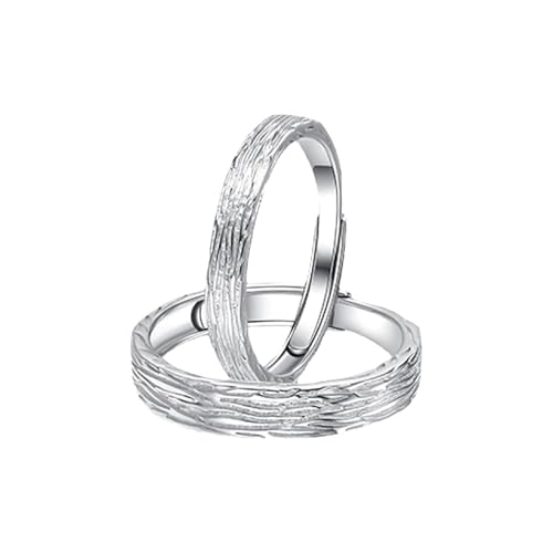 Dsnyu Verlobungsringe Paar Silber 925, Partnerringe Verstellbar Handgehämmerte, Holprige Textur Silber Schmuck von Dsnyu