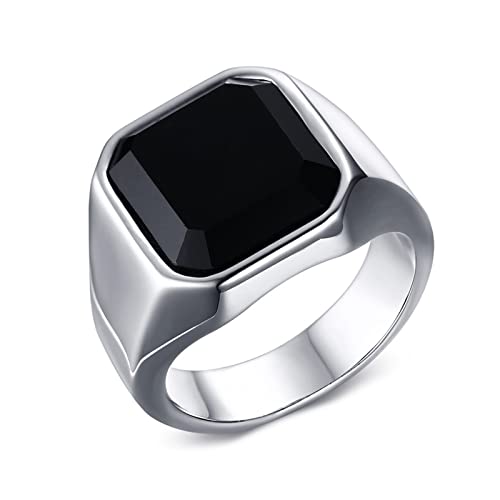 Dsnyu Verlobungsringe mit Gravur für Ihn Edelstahl Silber Eheringe mit Schwarz Achat 57 (18.1) von Dsnyu