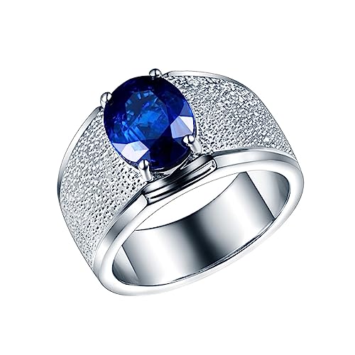 Dsnyu Vintage Ring with Stone, Herren Ringe Breit Mode 4 Prong Labor Geschaffener Saphir 2ct Ovale Form Blau Eheringe Größe 56 (17.8) 18 Karat Weißgold von Dsnyu